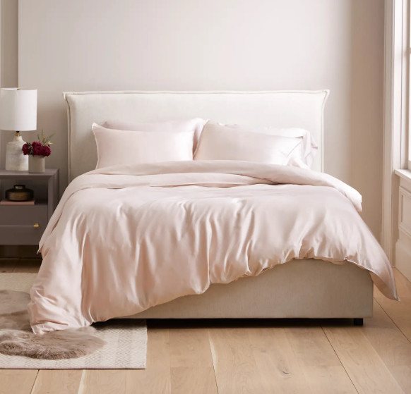 NWOT Quince King Cal King Duvet Cover Set 2 Shams Organic Bamboo Soft Blush