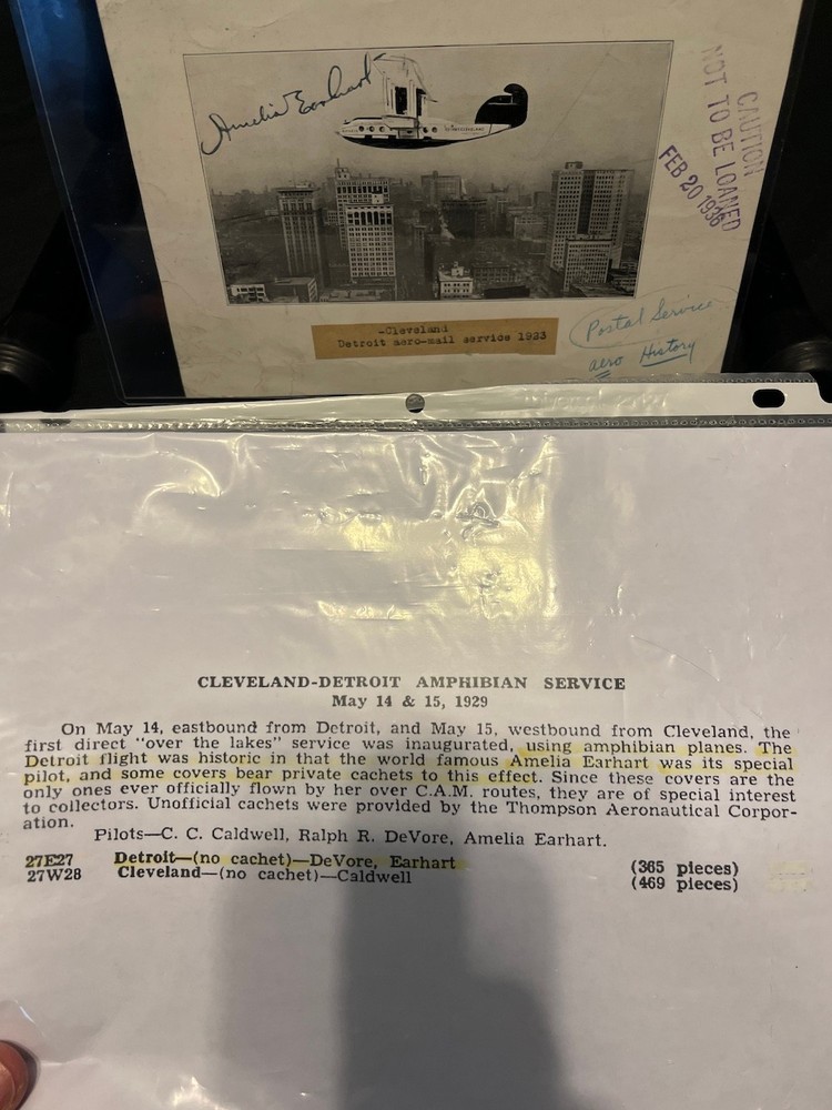 Amelia Earhart Signed Postcard W/Extras