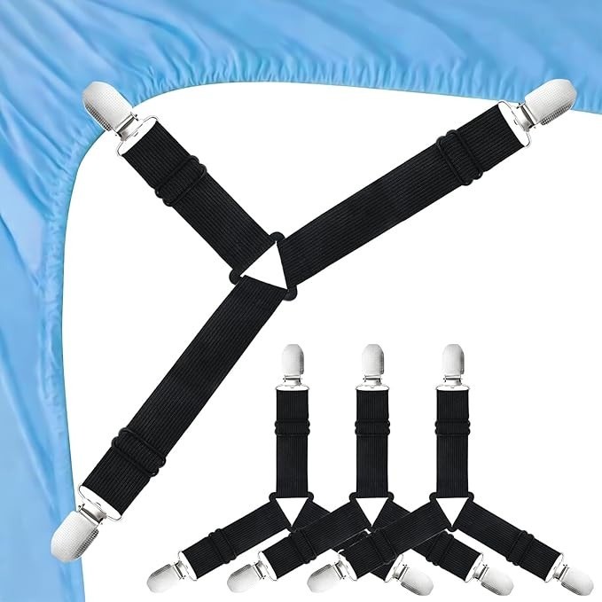 4-Pack Triangle shaped Adjustable Bed Sheet Grippers Bed Suspenders Holder