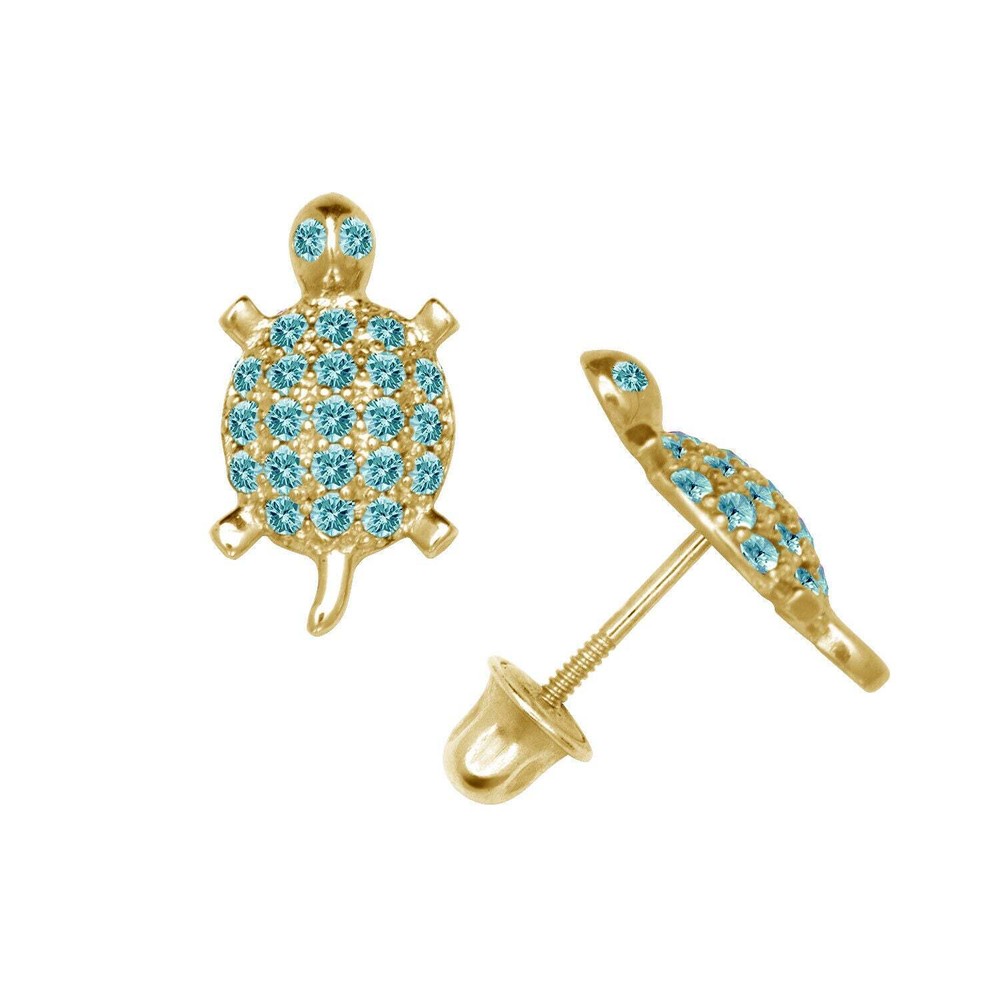 14k Yellow or White Gold Turtle CZ Stud Earrings