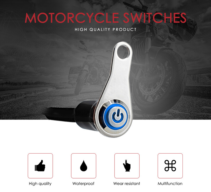 7mm LED Motorcycle Switch ON+OFF Handlebar Mount Push Button 12V Work Light