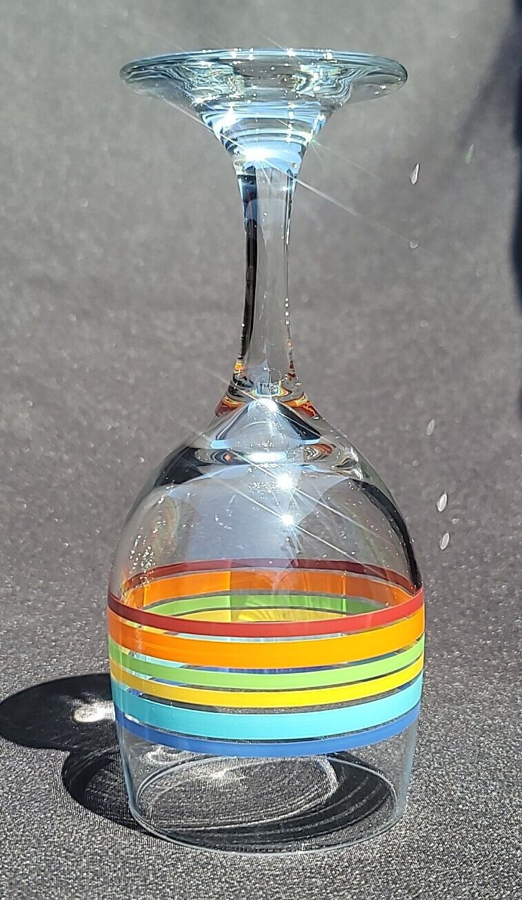 Set of 4 Vintage Libbey Mambo Fiesta Striped Summer Wine Glasses Goblet Rainbow
