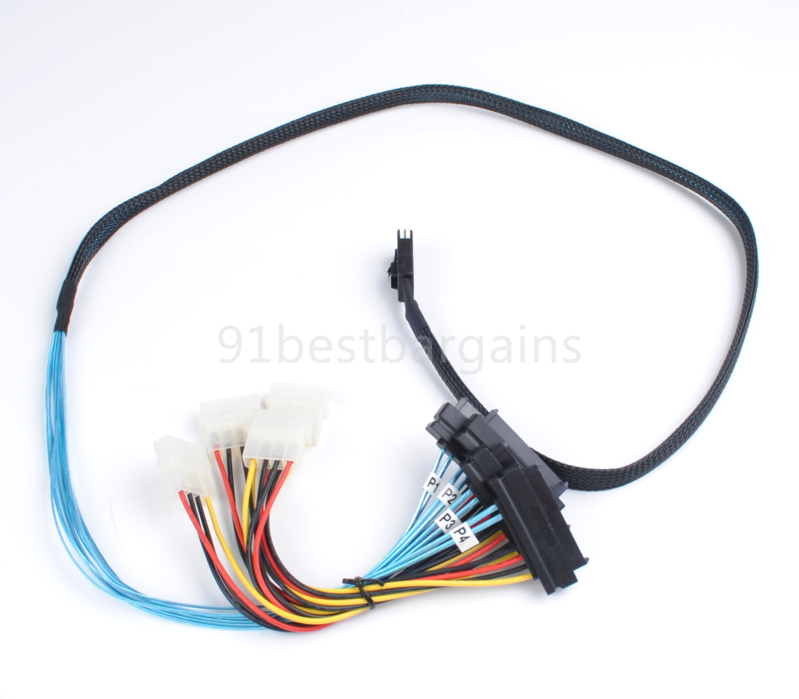 Internal Mini SAS to SAS w/ Molex Power Cable SFF-8087 to 4x SFF-8482 1M