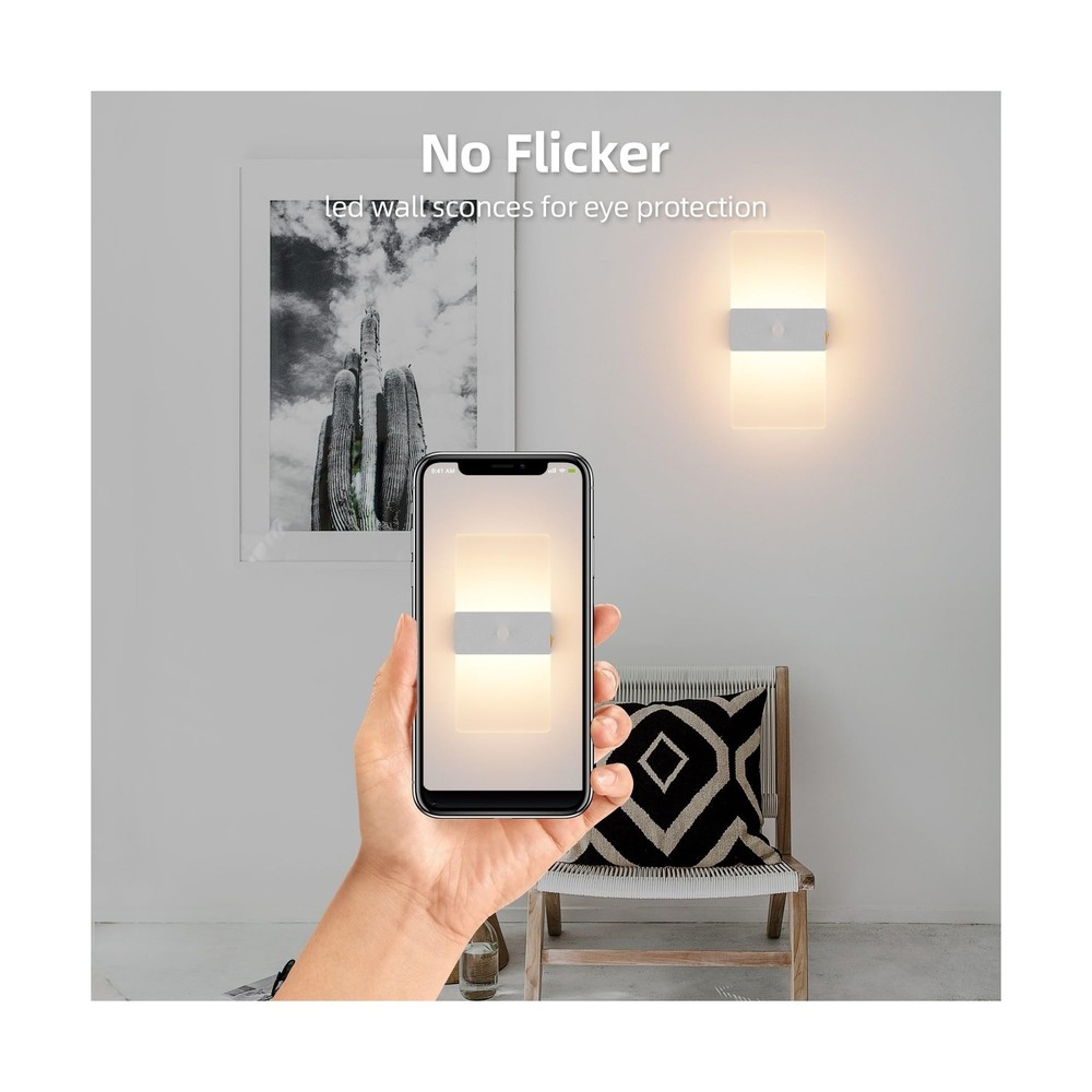 2 Pack Motion Sensor Wall Lights, Morden Silver Decorative LED Indo... Fast Ship