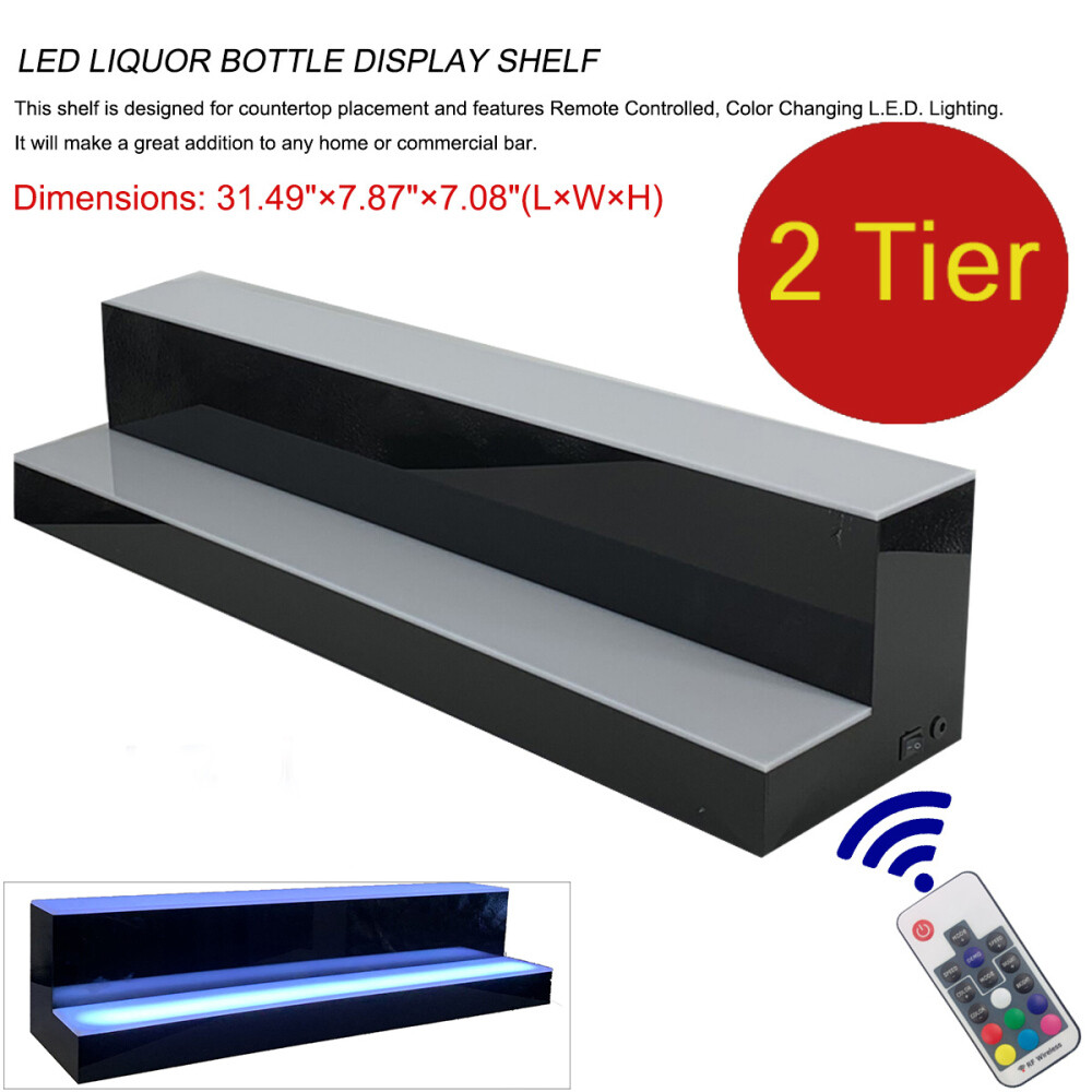 LED Lighted Liquor Bottle Display Shelf Bar Stand Wine Bottle Stand 80CM 2-Layer