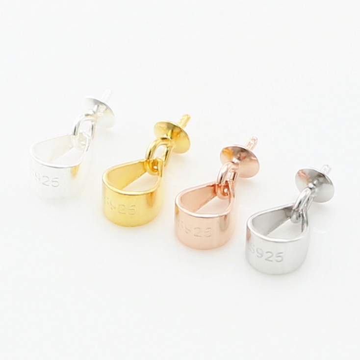 925 Sterling Silver Pendant Connector Half Drilled DIY Bail Mounts W Cup & Peg