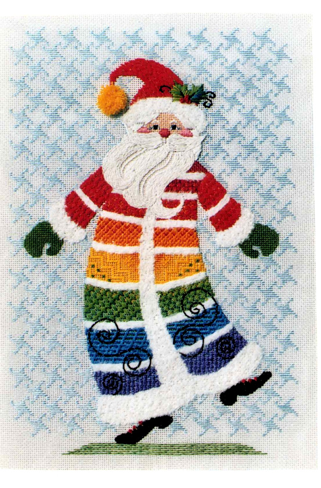 Libby Sturdy Needlepoint Canvas Vintage Stitch GUIDE ONLY Dancing Rainbow Santa