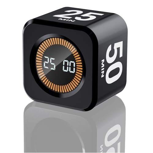 Office Desk Timer Cube, Visual Pomodoro Timer with Gravity, Countdown Black