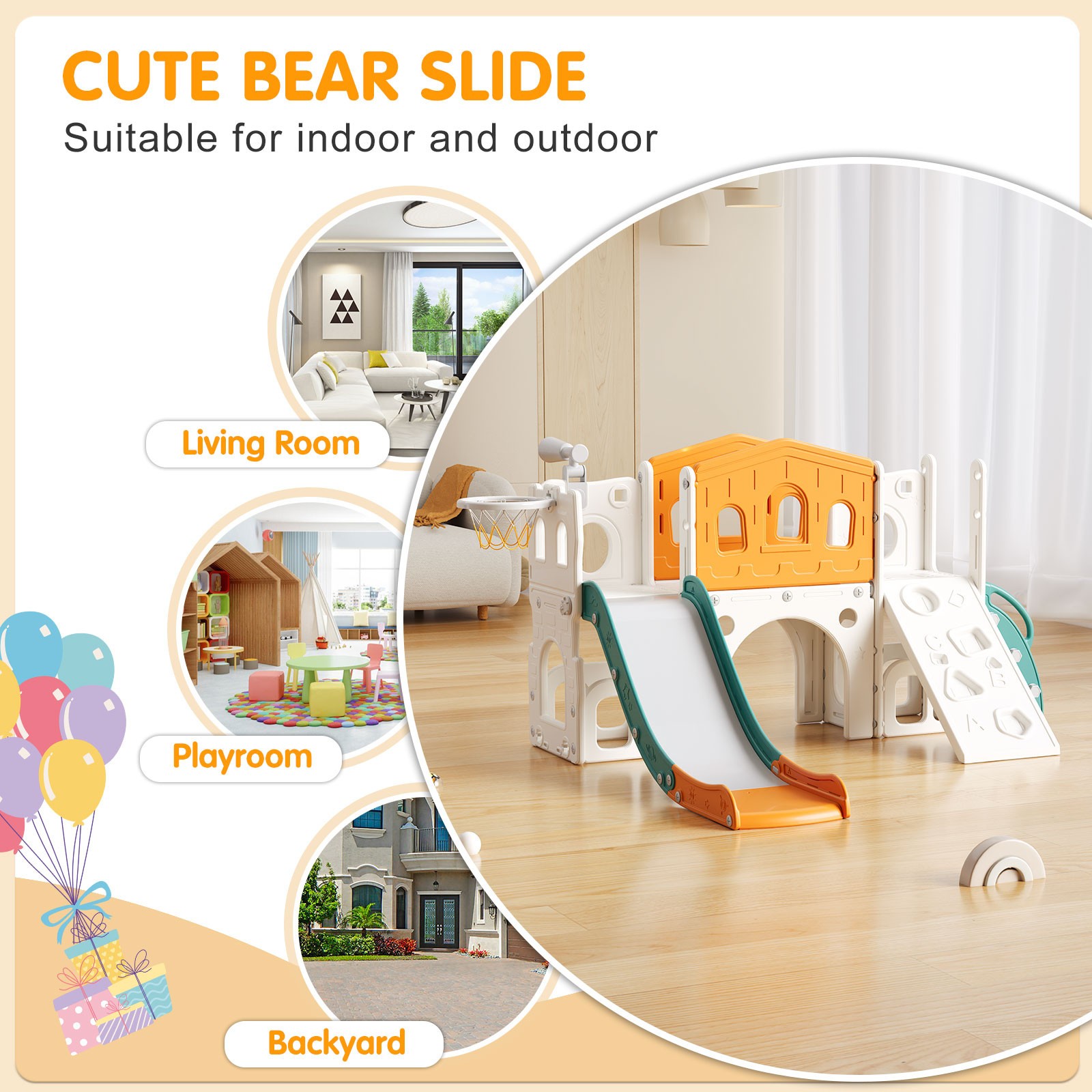 9 in 1 Toddler Slide Set with Rock Wall, Slide for Kids 1-3, Indoor & Outdoor