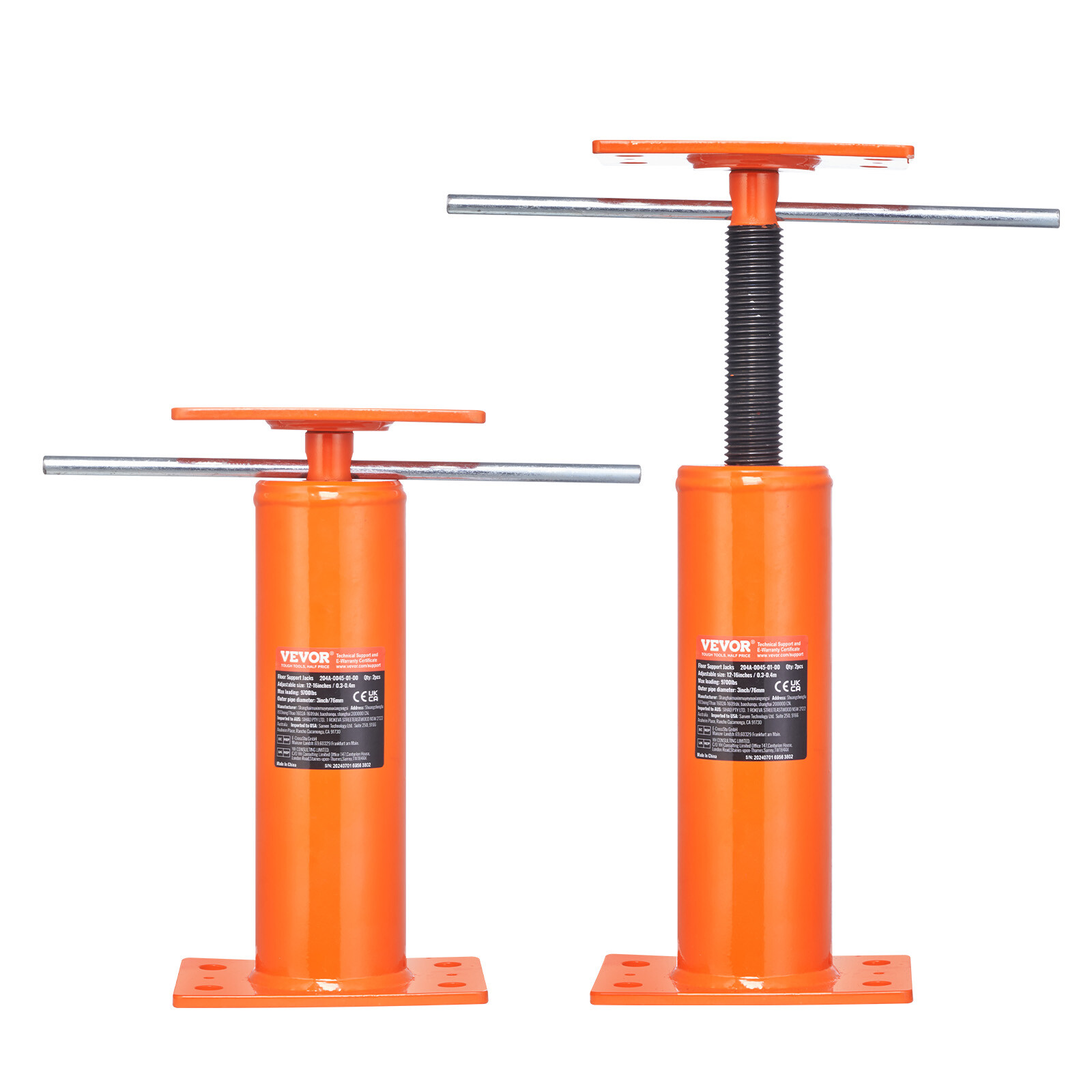 VEVOR 2PCS Adjustable Floor Jack Post House Floor Leveling Lift 12"-16" Height