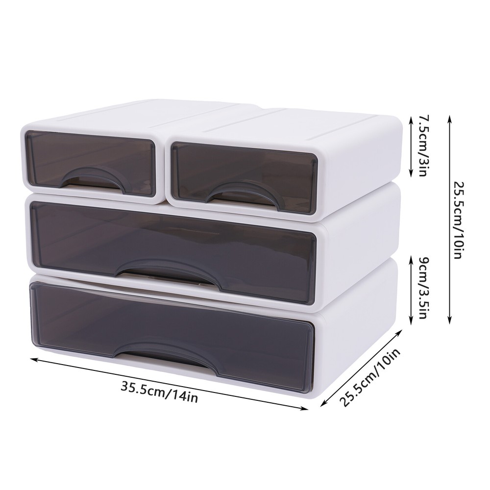 Office Storage Box with 4 Drawers Plastic Stackable Storage Drawers Organizer
