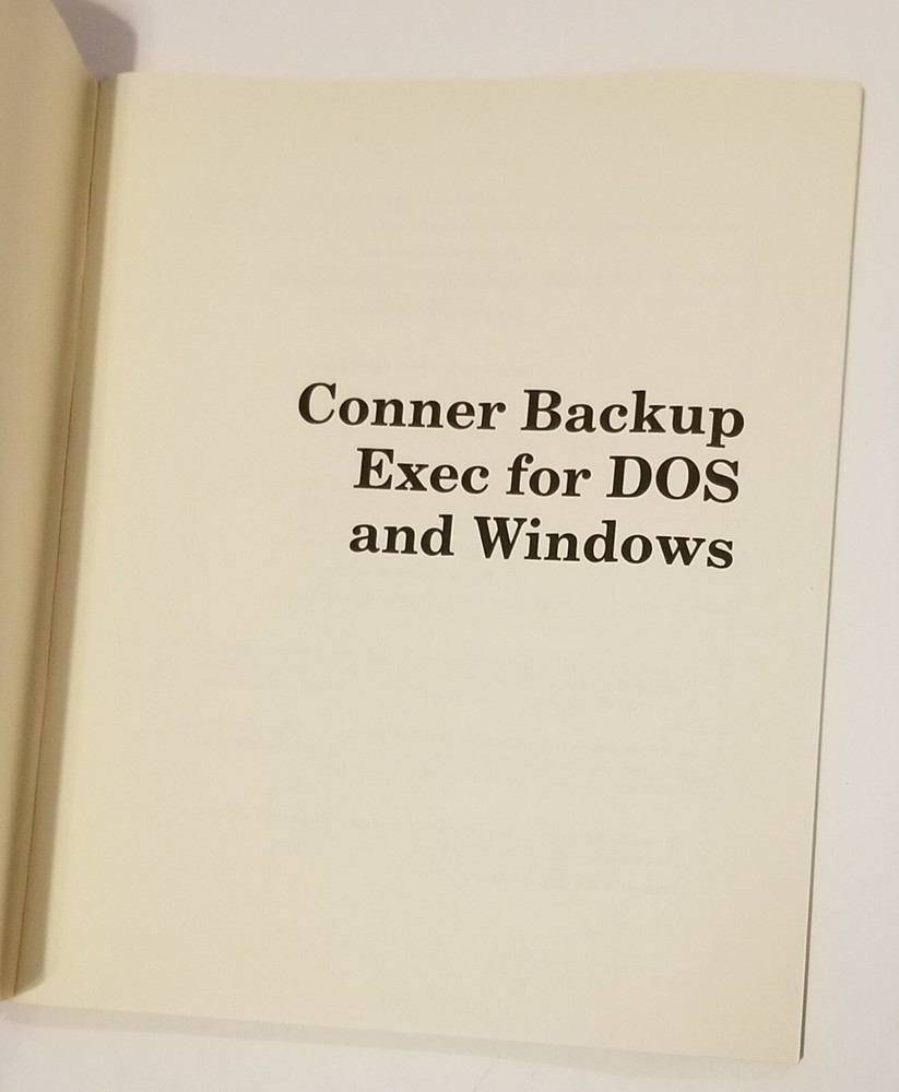 Vtg 1995 Conner Backup Exec for Windows & DOS User Guide Manual Book