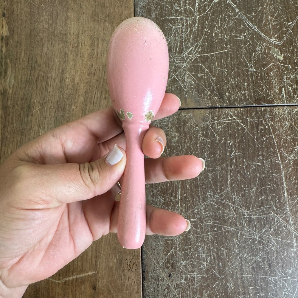 Antique Vintage Solid Wood Pink Chippy Paint Darning Egg