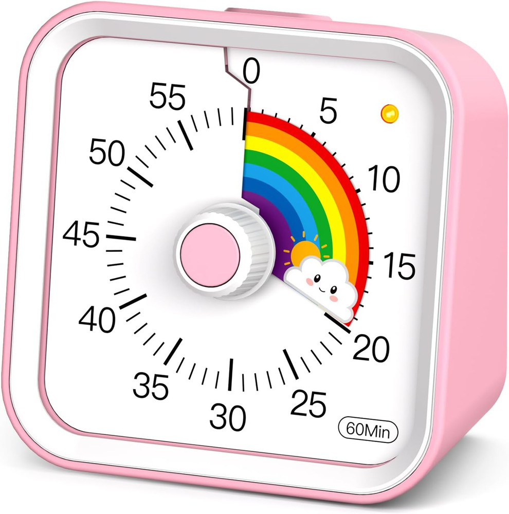 Visual Timer for Kids with Pause Function, Cute Silent Timer with Rainbow for Cl