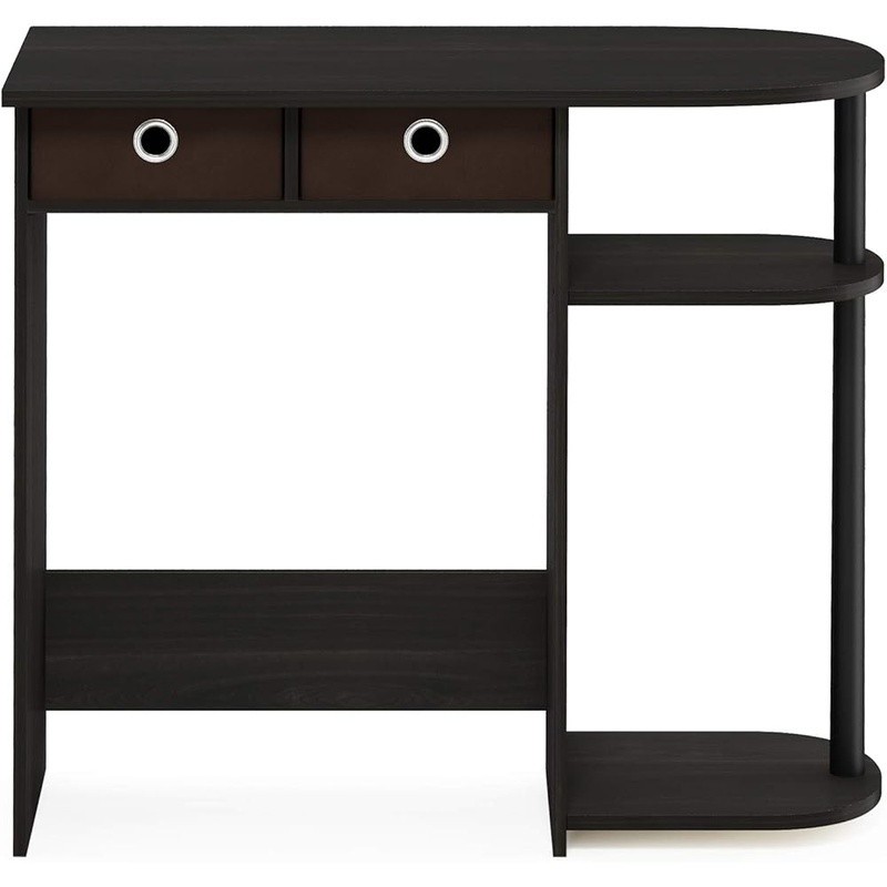 Stylish Compact Computer Desk W/ 3 Open Side Shelves Home Office Study Espresso