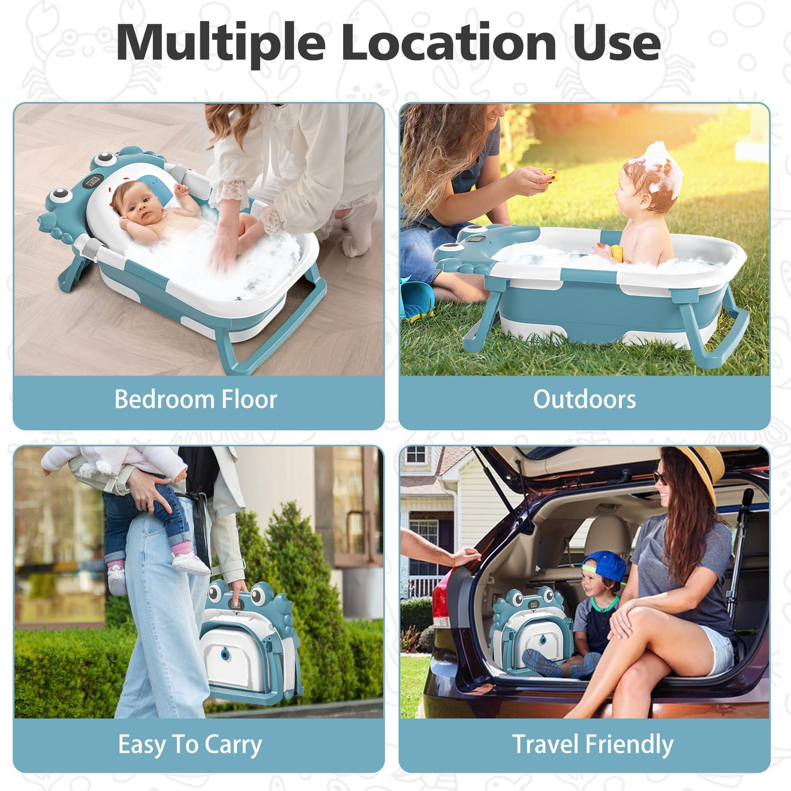 Bañera Azul Portátil Plegable Para Bebe Niño Recien Bacidos Tina De Bañar Regalo