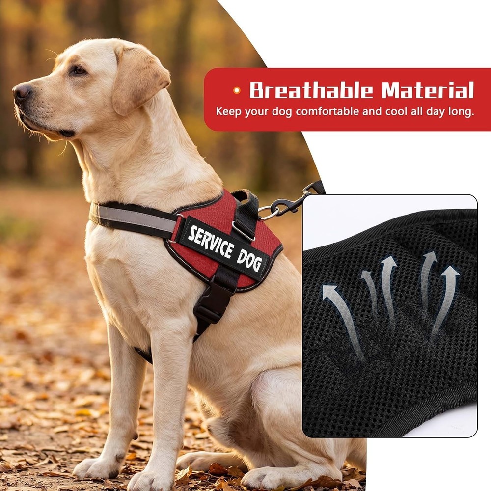 Service Dog Harness, No Pull Reflective Adjustable Vest with Handle, Soft Bre...
