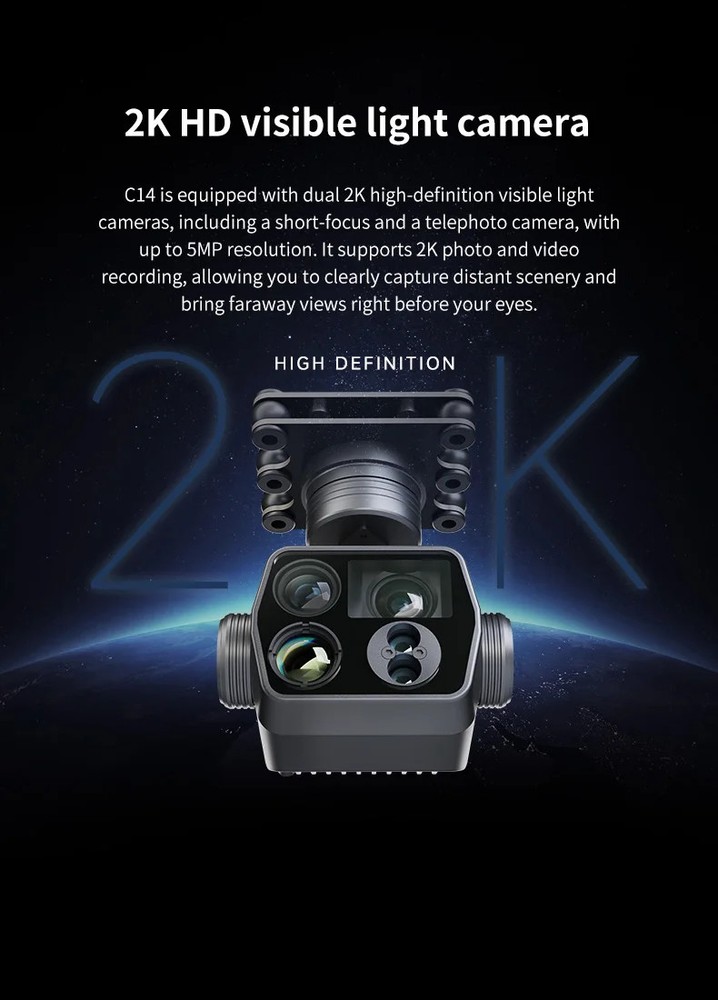 Skydroid C14 3-Axis Multi-Function 5MP Four-Light Camera Gimbal 2K HD Camera New