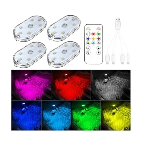 4 PCS Car Led Lights Interior,7 Colors 4 PCS 7 Colored Lights Upgraded Version