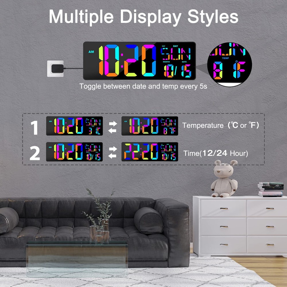Large Digital Wall Clock with Remote Control, 17 Inch LED Large Display Count...