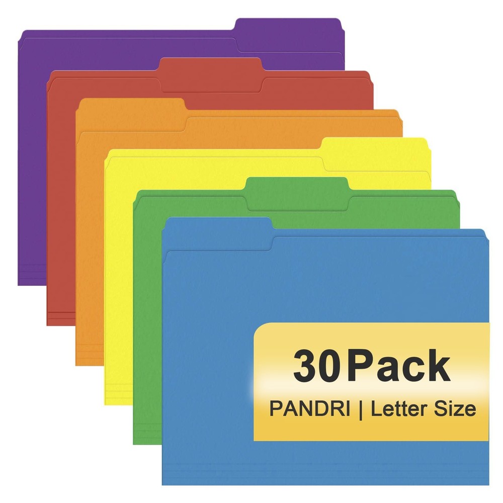 File Folder, PANDRI 30 Pack Colored File Folder, 1/3 Cut Tabs, Letter Size