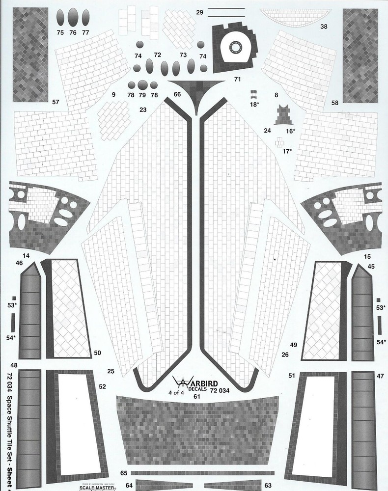 Restock!! Warbird Space Shuttle Tile Details, Decals 1/72 034 For Monogram Kit