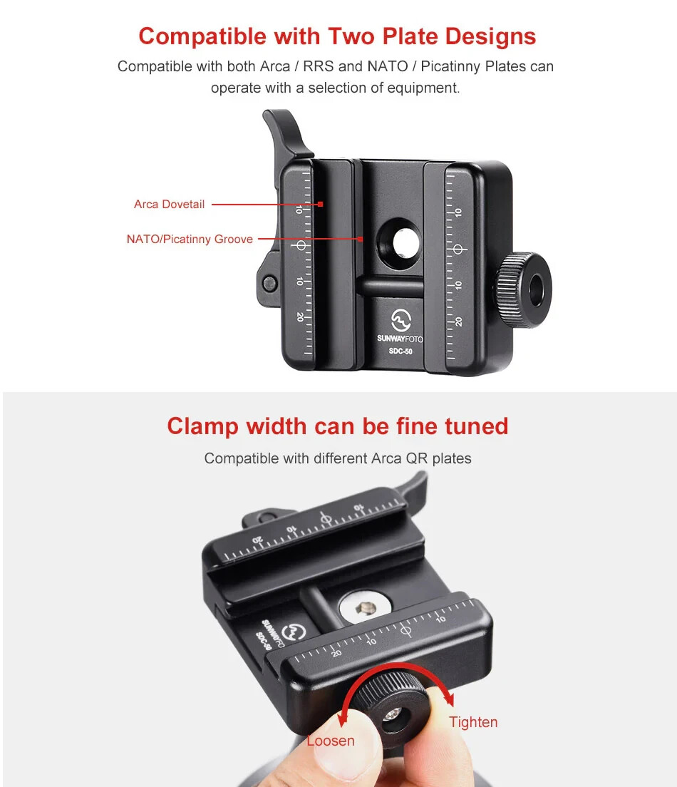 Sunwayfoto SDC-50 Duo Lever QR Clamp Arca / RRS Compatible