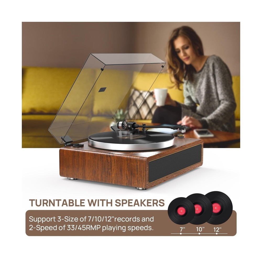 Turntable Record Player with Built-in Speakers, Vinyl Record Player Support B...