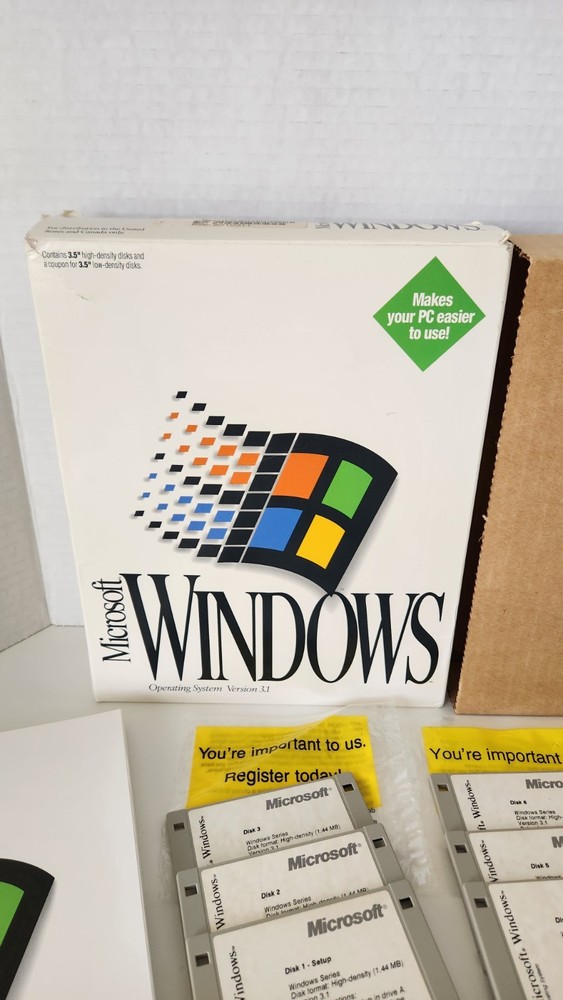 Vintage Microsoft Windows 3.1 Operating System PC Software Complete 6 Disk Set