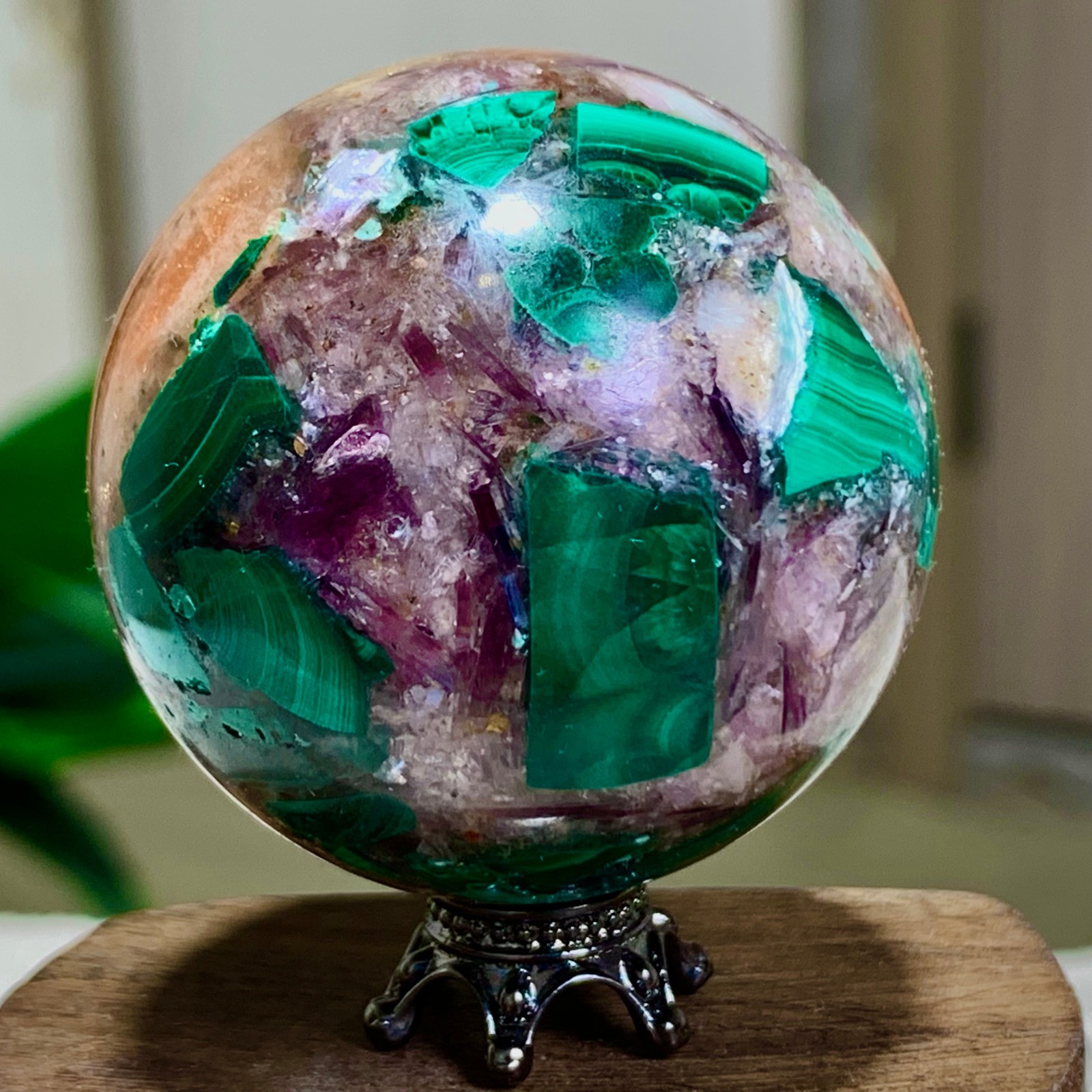 98G Newly discovered rare malachite purple mica symbiotic sphere restoration