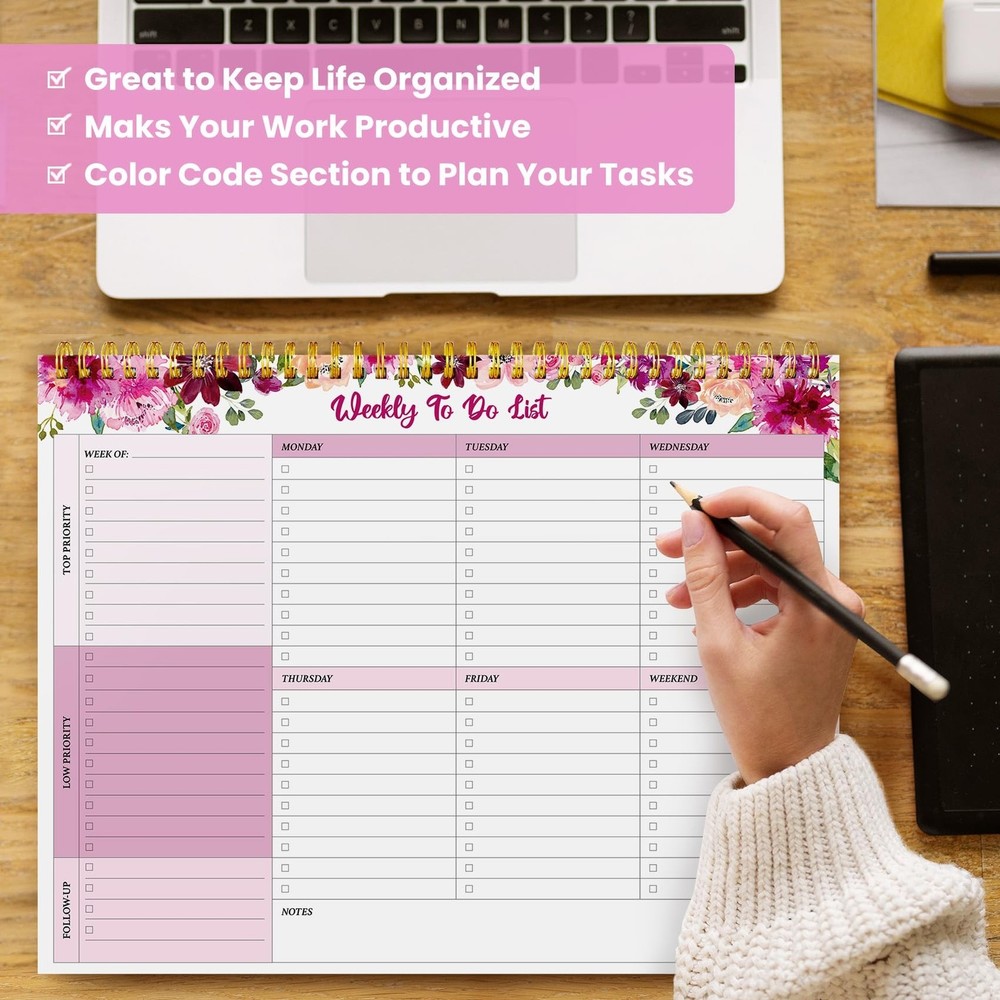 Weekly To Do List Notepad with 52 Undated Sheets（8.5"×11"）- U
