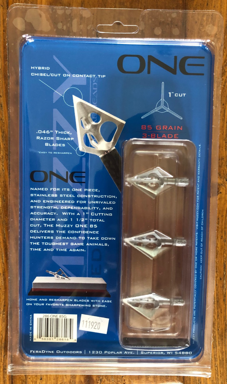 Muzzy - ONE 3 Blade 85 g Broadhead, 1 " Cut ( 5 Packs ) - AUTHORIZED DEALER