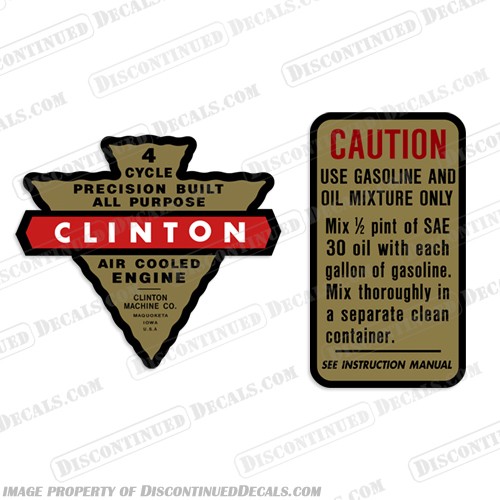 Fits Clinton 4 Cycle Engine & Caution Label Decal Set