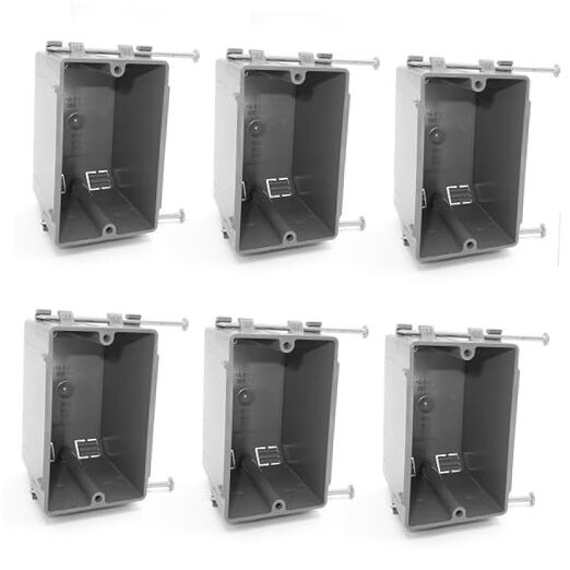 (6 Pack) Plastic Electrical Box, Grey Outlet Box, Single Gang New Work 6 PACK