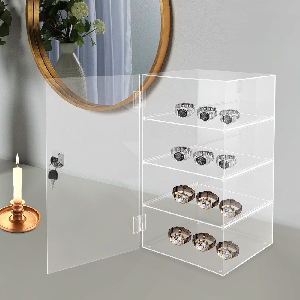 4 Tiers Acrylic Display Case, Countertop Display Case Locking Display Case Clear
