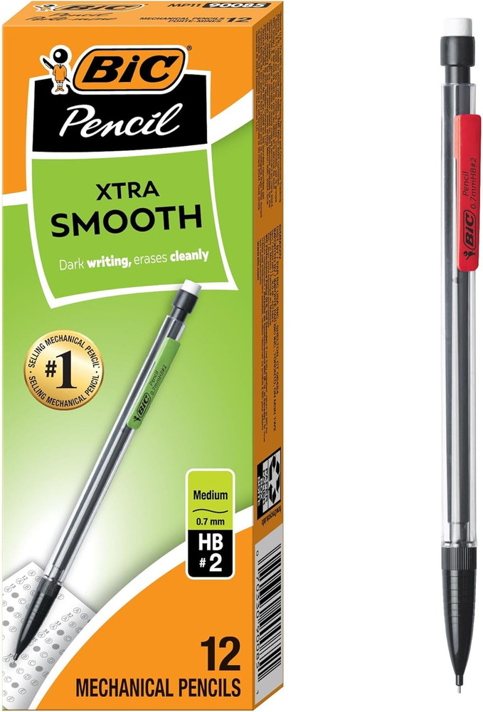 Xtra-Smooth Mechanical Pencils with Erasers, Medium Point (0.7Mm), 12-Count Pack