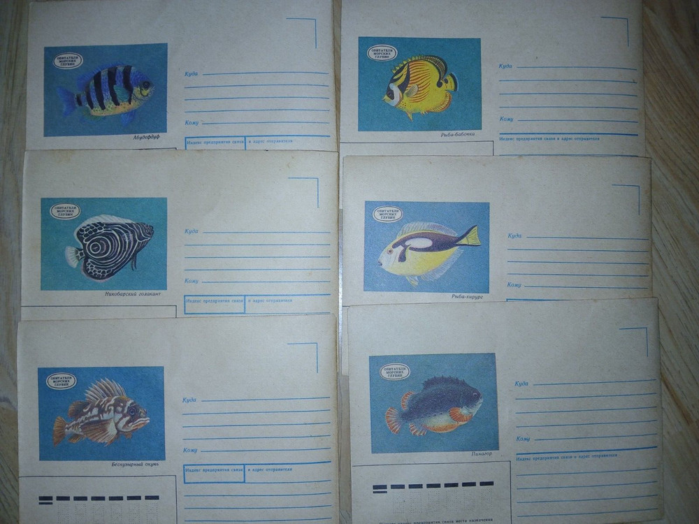 Lot of 6 non-stamped USSR Soviet mail covers 1986 Tropical fish Russia envelope