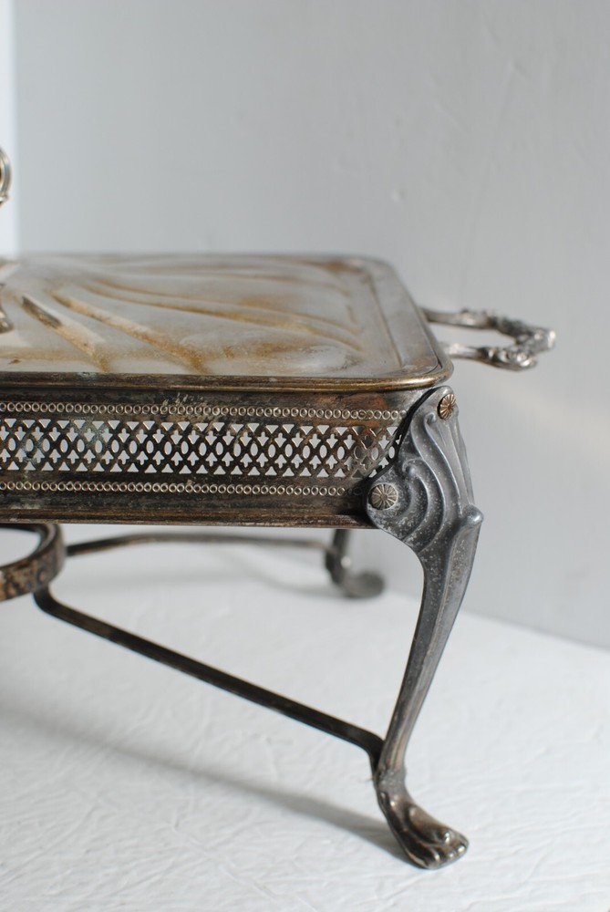 Vintage Silver Plated Footed Rectangular Casserole Serving Tray with Lid 14.25