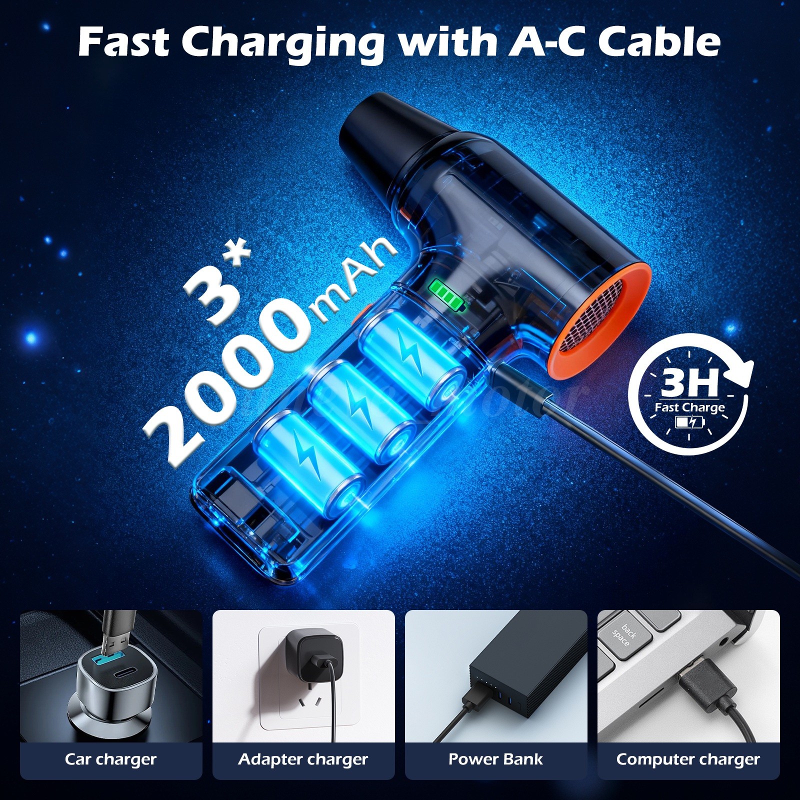 260000RPM Electric Air Duster Cordless Mini Jet Dry Blower Portable Turbo Fan US