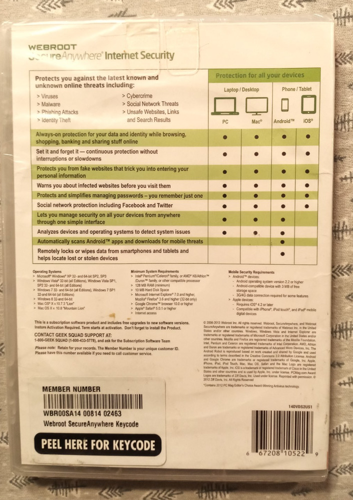 Webroot. Internet Security For PC, MAC and Mobile. Unopened. U.S. Only.