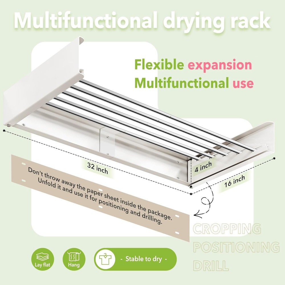 32-Inch Wall-Mounted Foldable Drying Rack - Space-Saving Stylish Solution