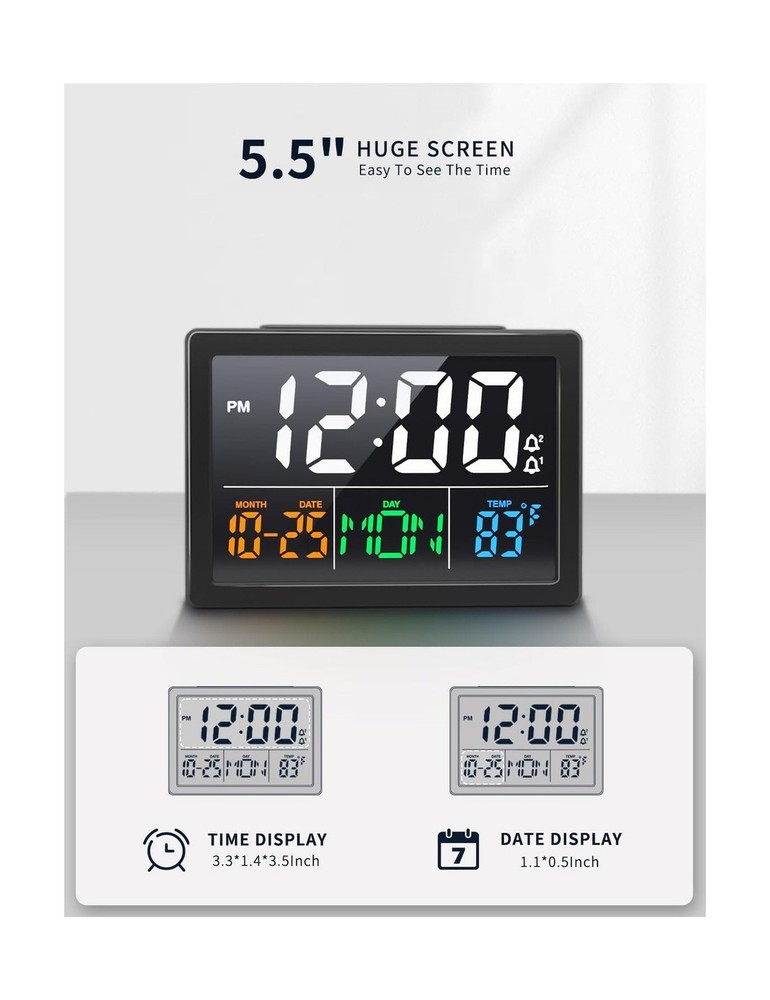 Digital Alarm Clock, with 5.5" Large LED Time Display, Adjustable A... Fast Ship