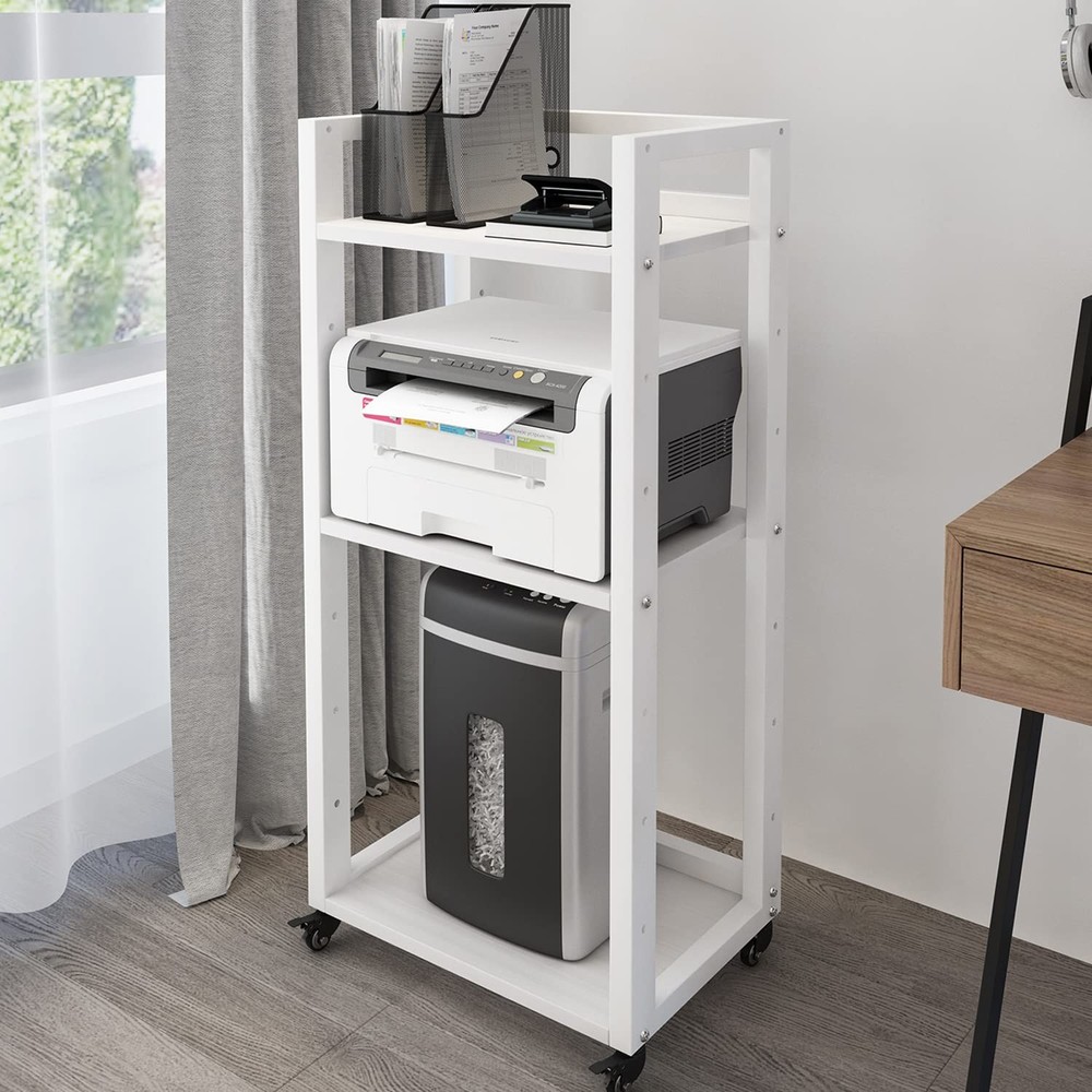 3-Tier Movable Printer Stand Floor-Standing Desk Side Shredder Stand Computer...