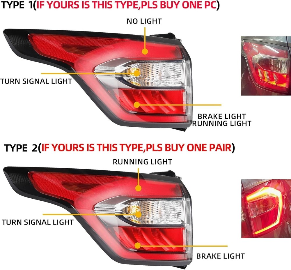 Left Driver Side Tail Light Assembly with Bulb Compatible with Ford Escape Kuga