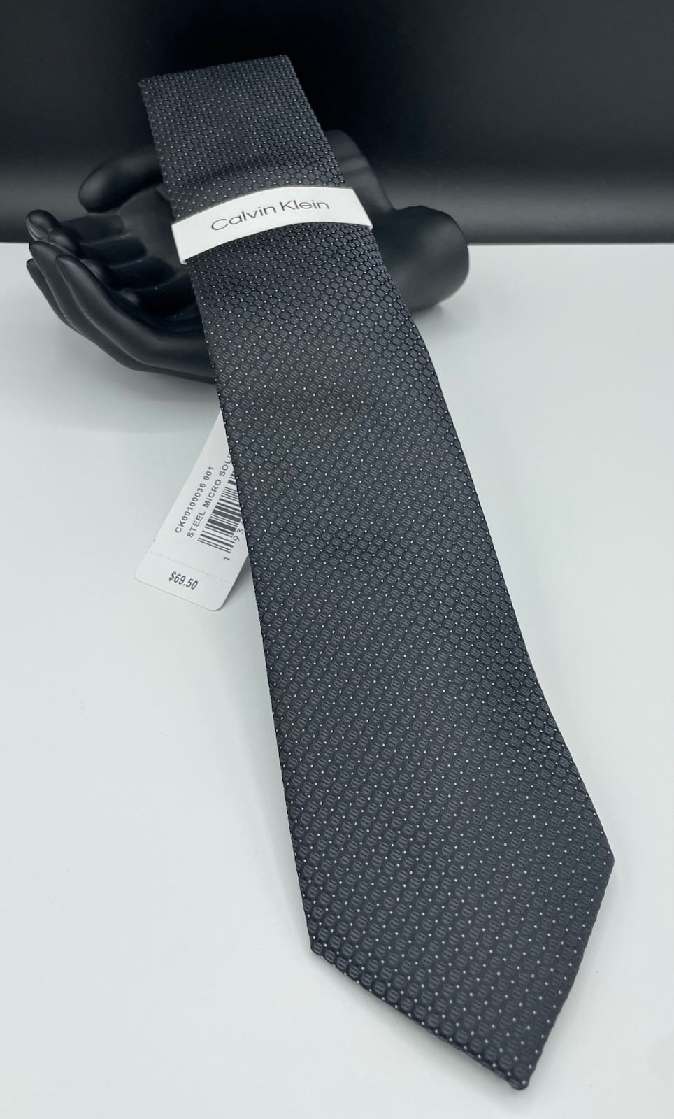 Calvin Klein Men's Polyester Tie ~ Black ~ Steel Micro Solid ~ NEW MSRP: $69.50