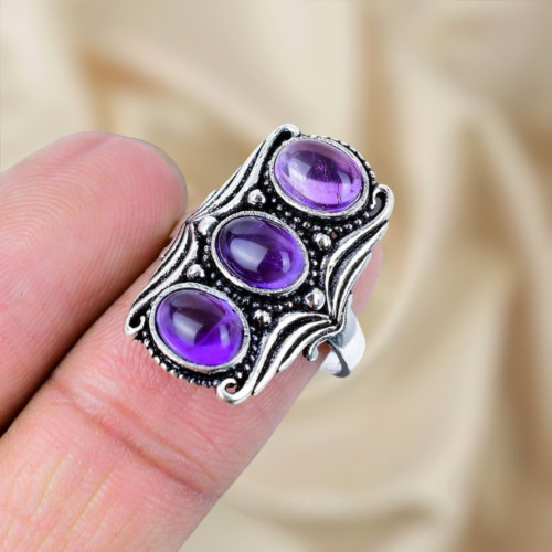 925 Sterling Silver Ring Amethyst Gemstone Ring Silver Statement Ring