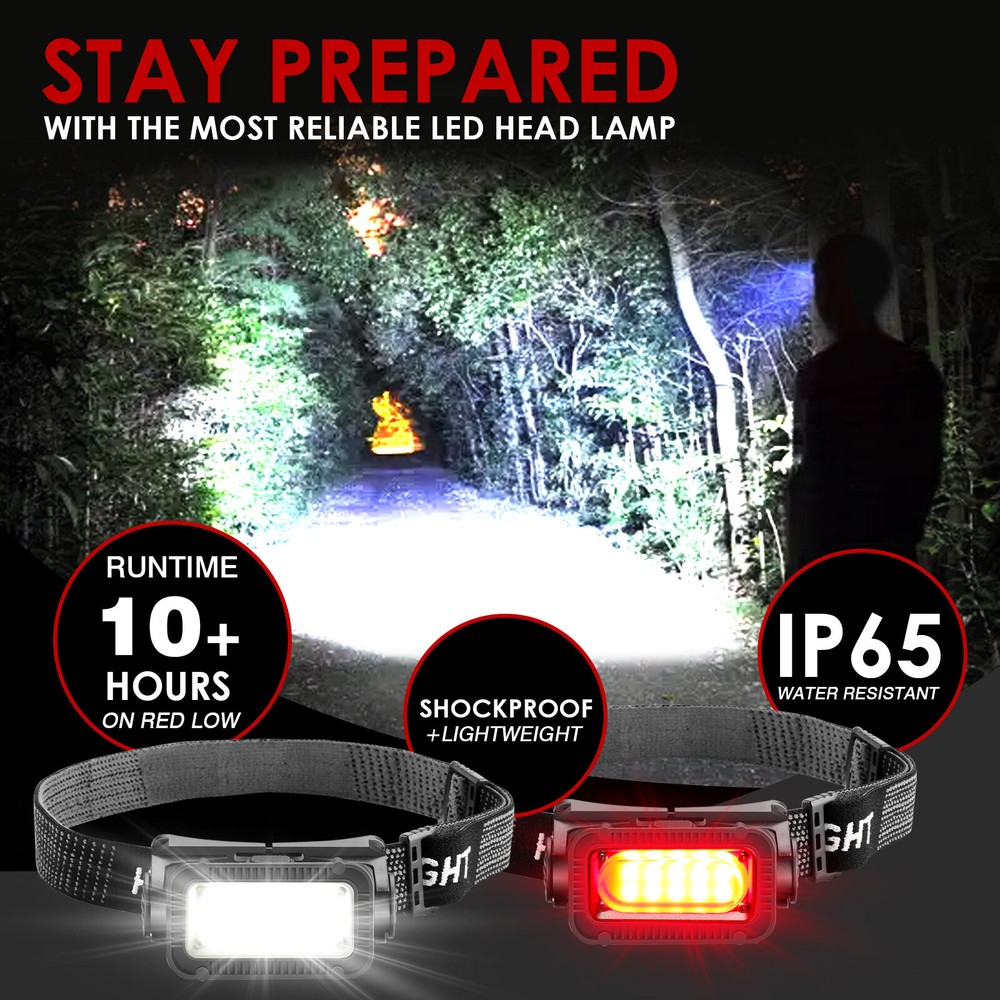 2pack Super Bright COB LED Headlamp Rechargeable Waterproof Headlight Work Light