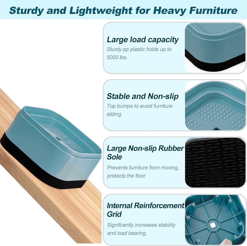 8 Pack Furniture Risers Adjustable Bed Risers Heavy Duty Stackable Bed Raisers
