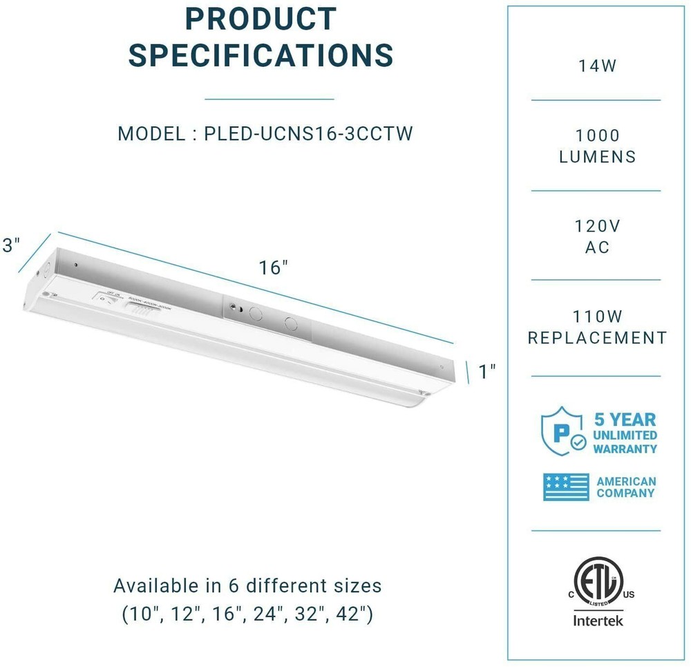 PARMIDA LED 16" Under Cabinet Light 3CCT Hardwired Dimmable Kitchen Counter