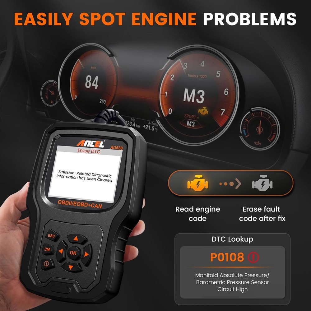 AD530 OBD2 Scanner Diagnostic Tool, Universal Check Engine Code Reader